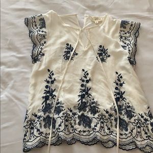 Brand new white & navy blue flower blouse